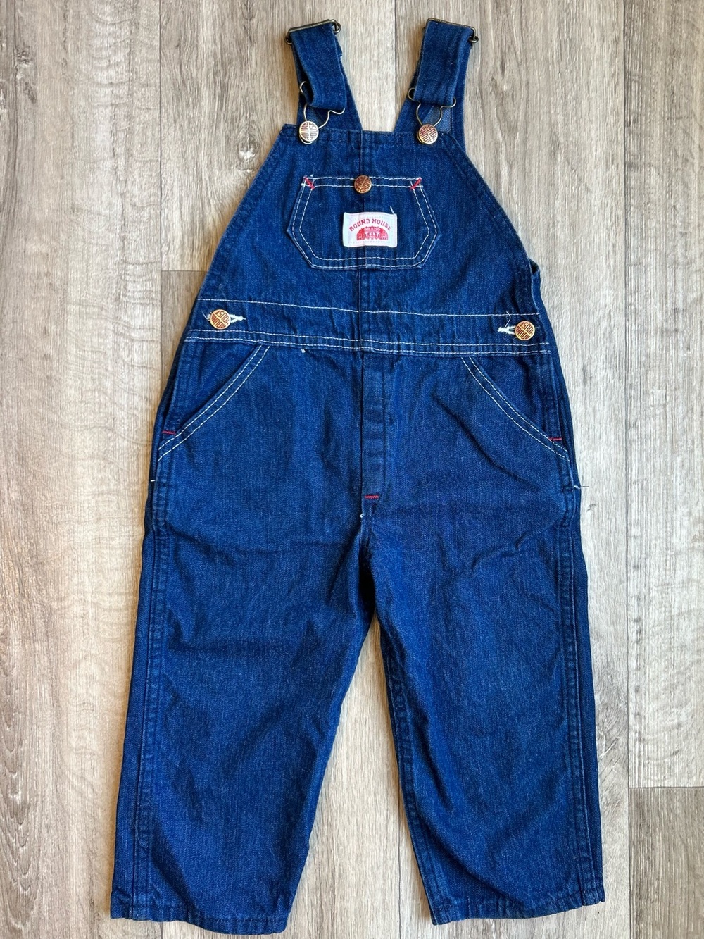 Vintage Roundhouse Dark Blue Denim Kids Overalls with Front Patch